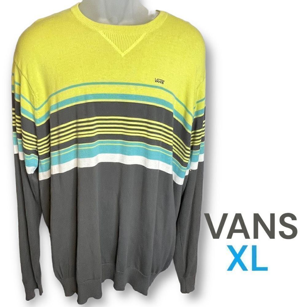 Men’s Vans Knit Pullover Sweater XL 100% Cotton Long Sleeve Striped
